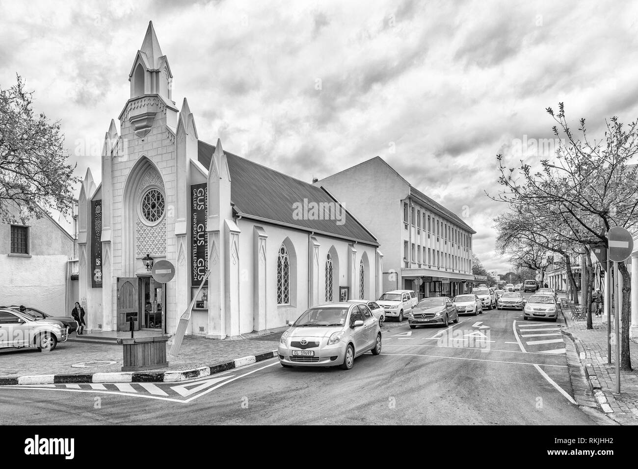Stellenbosch, Südafrika, 16. August 2018: Die Galerie der Universität Stellenbosch in einer historischen Kirche in Bird Street an der Ecke mit Dorp Street in Stockfoto
