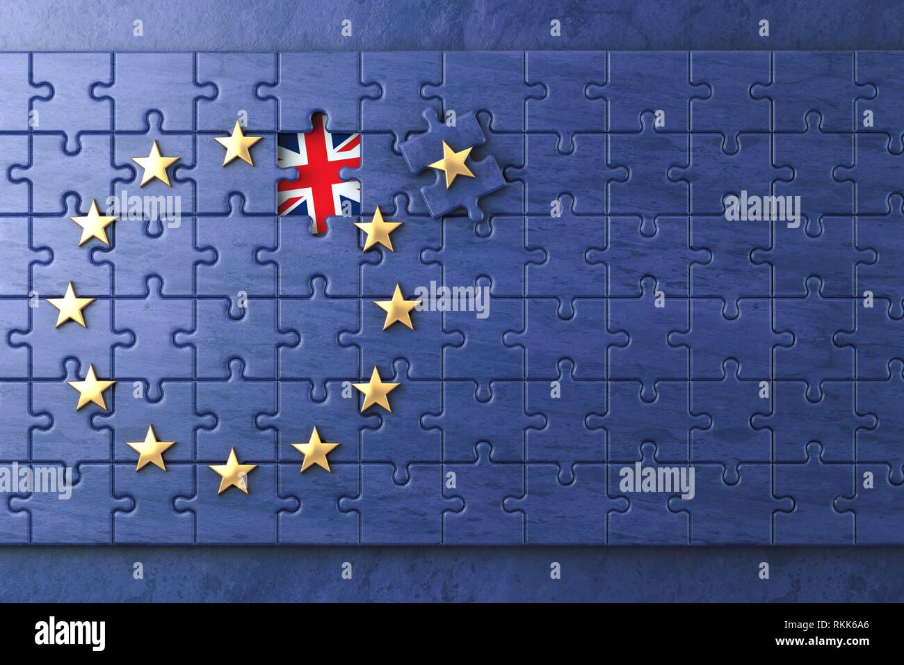 Brexit Konzept. Puzzle mit EU Europäische Union Flag ohne Großbritannien UK  Star. 3D-Darstellung Stockfotografie - Alamy