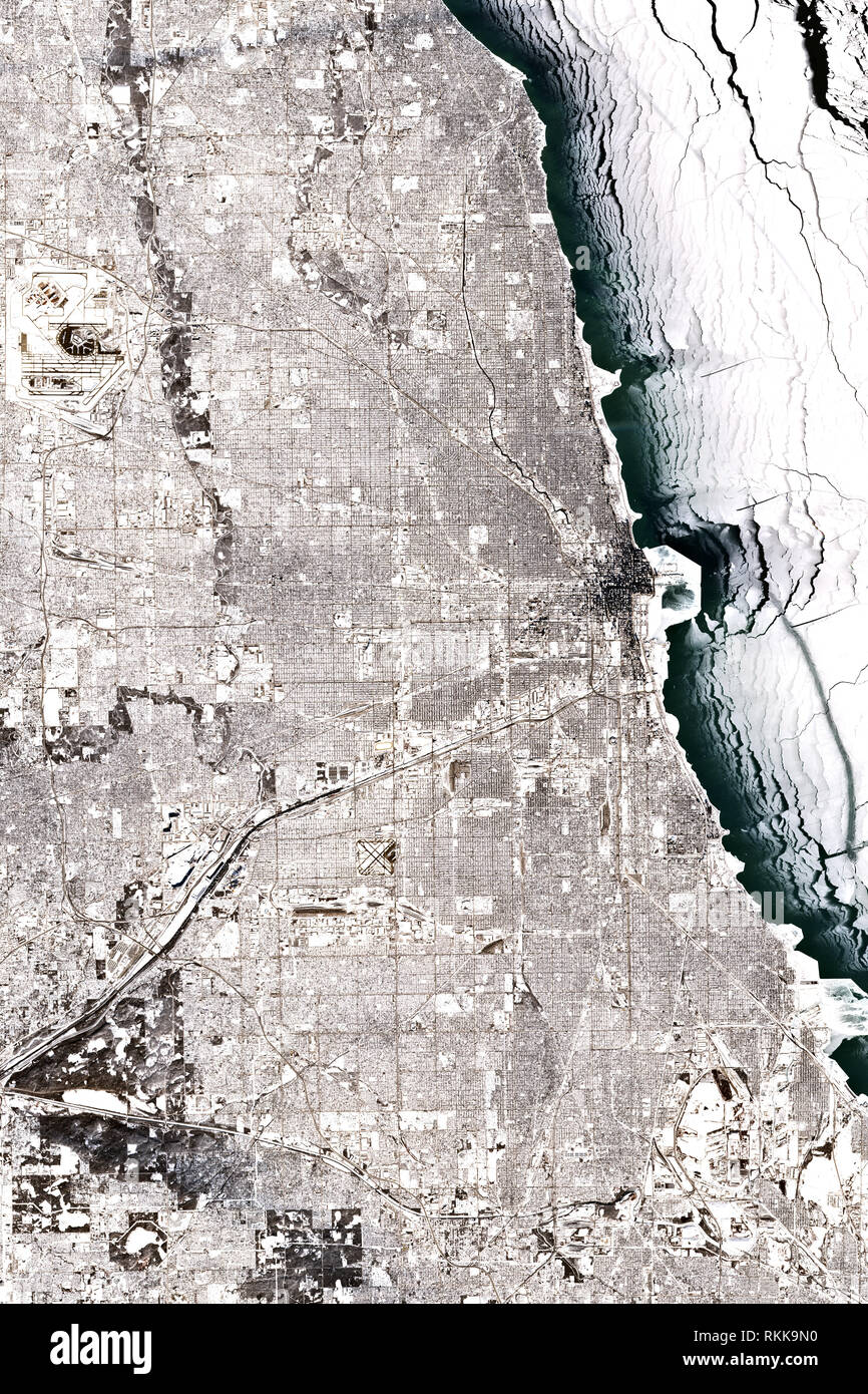 Hochauflösende Satelliten Bild von Chicago im Winter - Januar 2019 - Enthält Copernicus Sentinel Data 2019 geändert Stockfoto