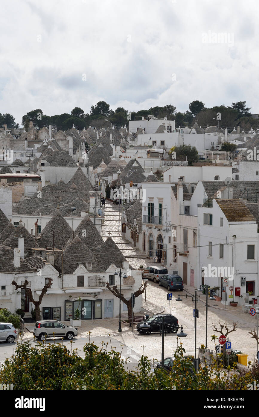 Panorama von Alberobello, Italien Stockfoto