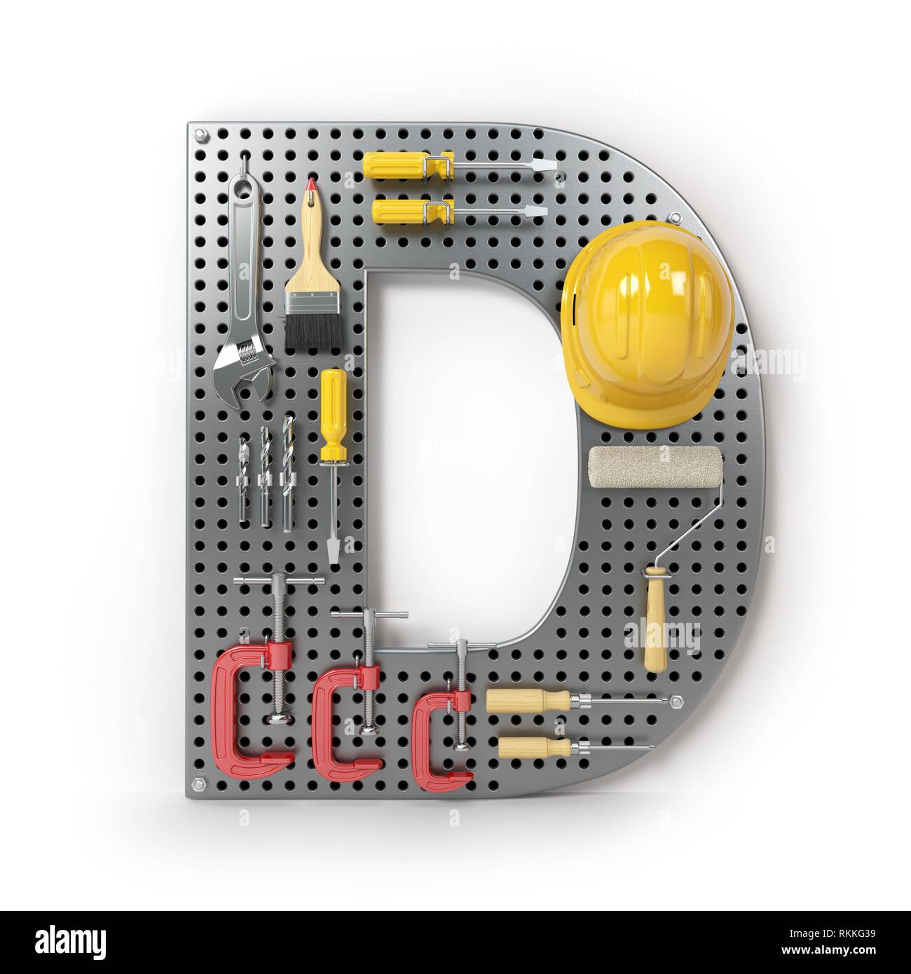 Schreiben D Alphabet Aus Der Werkzeuge Der Metall Stecktafel Isoliert Auf Weiss 3d Darstellung Stockfotografie Alamy