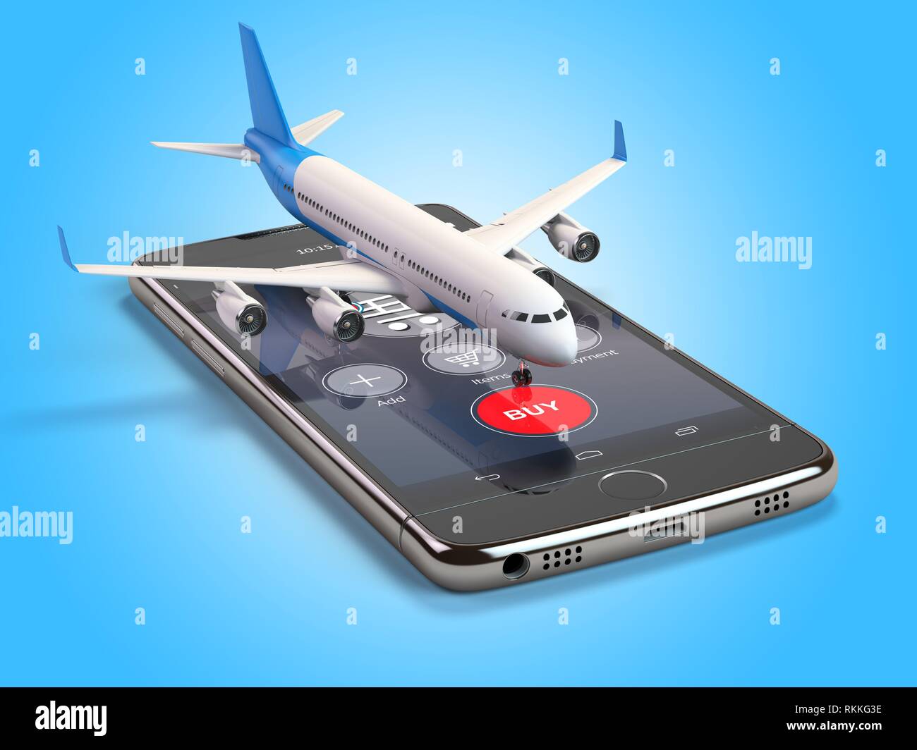 Flugzeug auf dem Handy. Internet online suchen und kaufen Flugzeug Boarding  Pass Tickets per Smartphone. 3D-Darstellung Stockfotografie - Alamy