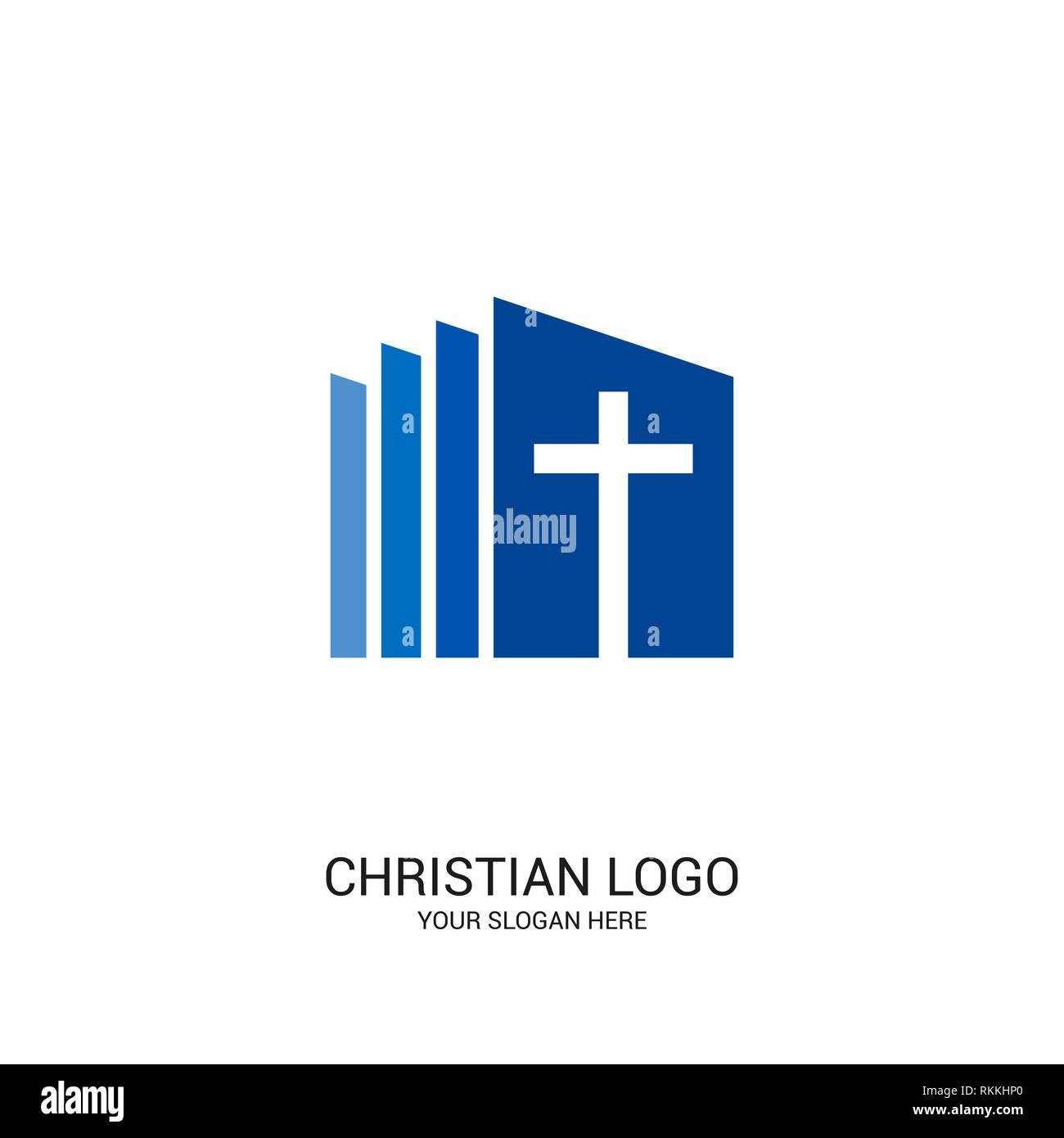 Christliche Kirche Logo. Bibel Symbole. Kreuz von Jesus Christus. Stock Vektor