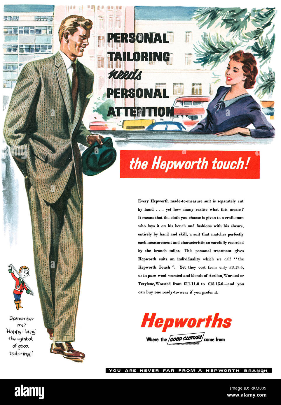 1958 britischen Werbung für Hepworths Männer Tailoring. Stockfoto