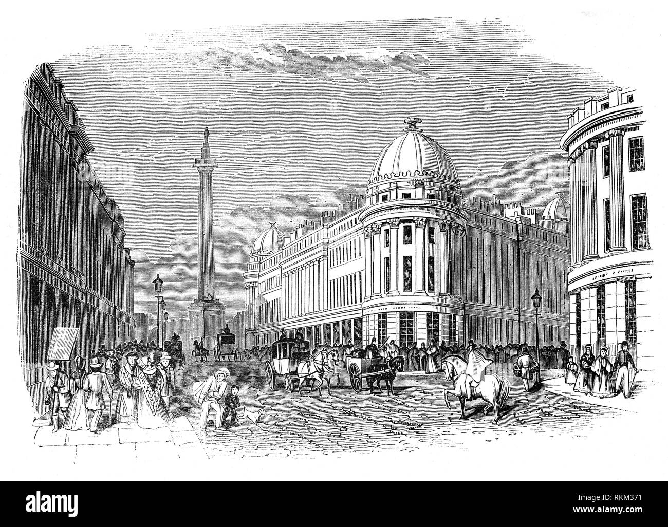 In den Jahren 1825-1840 im Zentrum von Newcastle-upon-Tyne, England wurde wieder aufgebaut. Dies war vor allem die Arbeit der drei Männer, John Dobson, ein Architekt, Richard Grainger, ein Erbauer und John Clayton der Stadtschreiber. Alle drei haben Straßen nach Ihnen genannt und das ist Grainger Street Stockfoto
