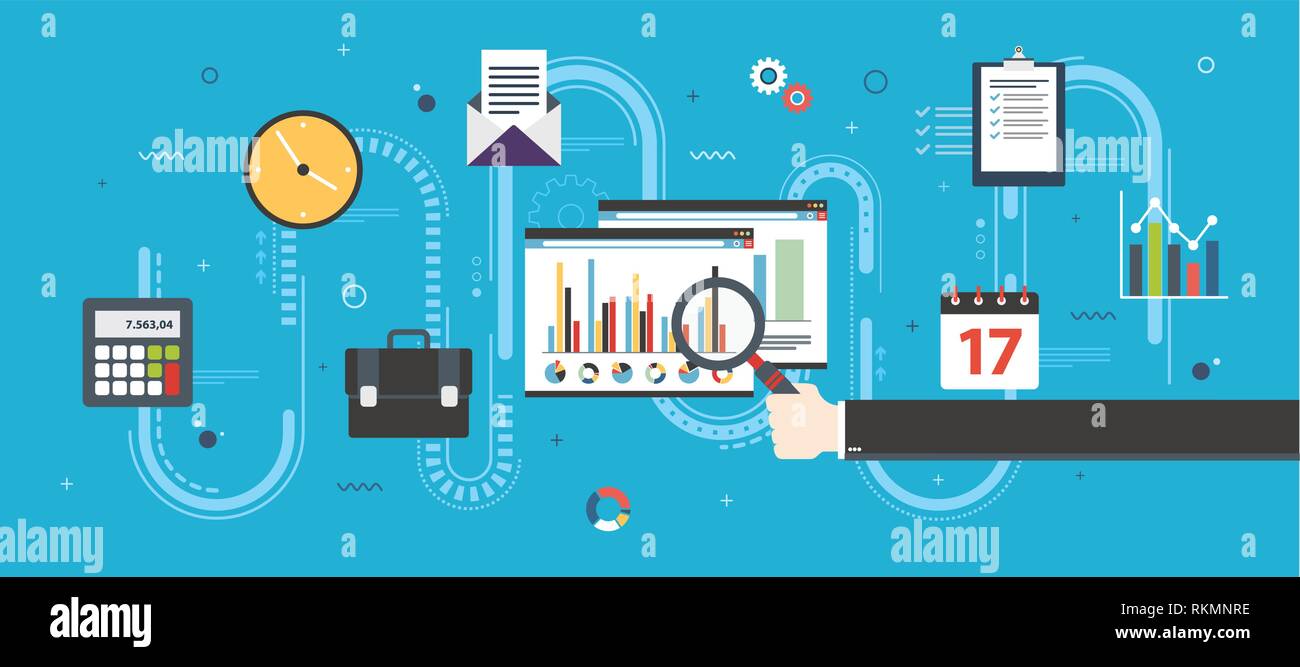 Finanzielle Strategie, Bericht mit Daten, Tabellen des Wachstums auf der Webseite im Internet Browser. Finanzen, Wirtschaft und Investitionen Symbole, Diagramm Stock Vektor