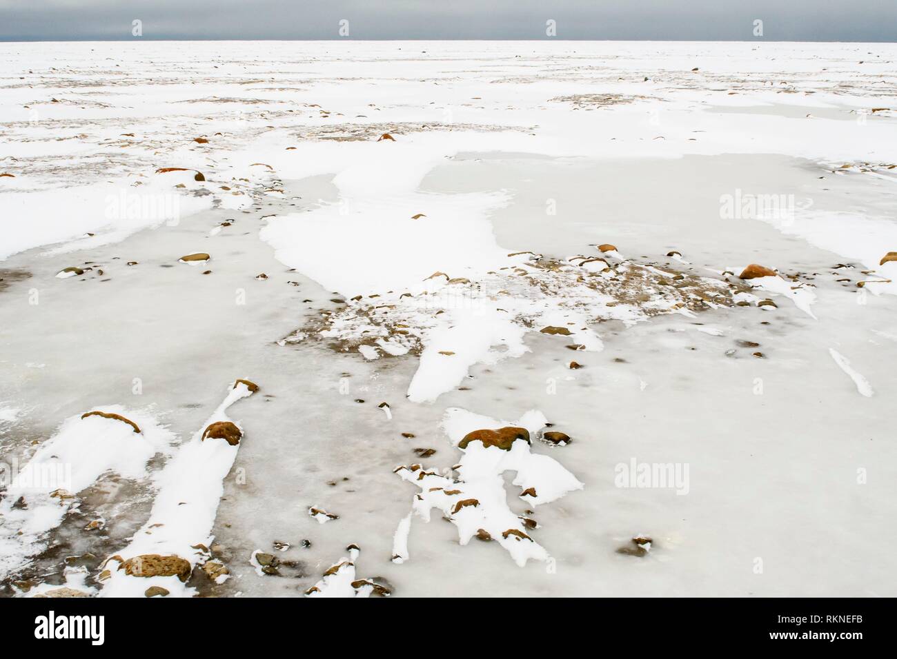 Hudson Bay Küstenlinie bei einfrieren, Wapusk NP, Cape Churchill, Manitoba, Kanada. Stockfoto