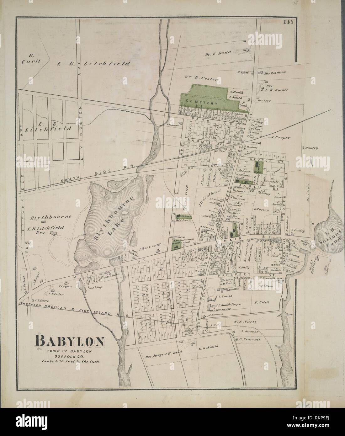 Babylon, die Stadt Babylon, Suffolk Co. Bier, F. W. (Frederick W.)  (kartograph) Bier, Comstock & Cline (Publisher). Atlanten von New York City  New Stockfotografie - Alamy