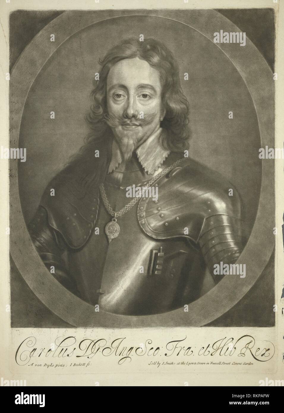 Carolus D.G. Ang. Scot. Fra. et Hib Rex. Weitere Titel: Karl I., König von Großbritannien. Beckett, Isaac (1653-1719) (Stecher) Van Dyck, Anthony, Stockfoto