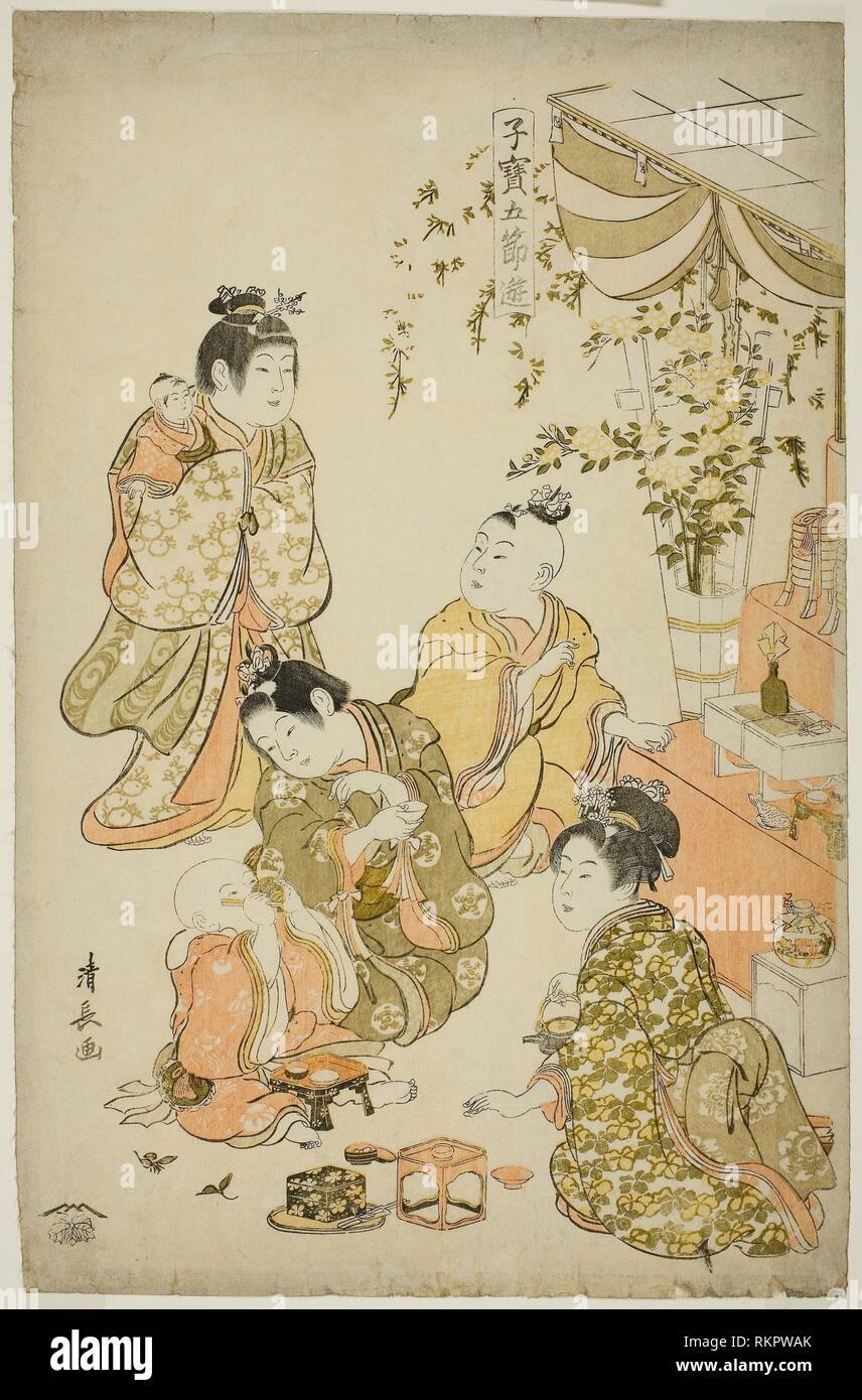 Die Puppe Festival, aus der Reihe "wertvolle Kinder- Spiele der Fünf Festivals (Kodakara gosetsu asobi)''-C. 1801-Torii Kiyonaga Japanisch, Stockfoto
