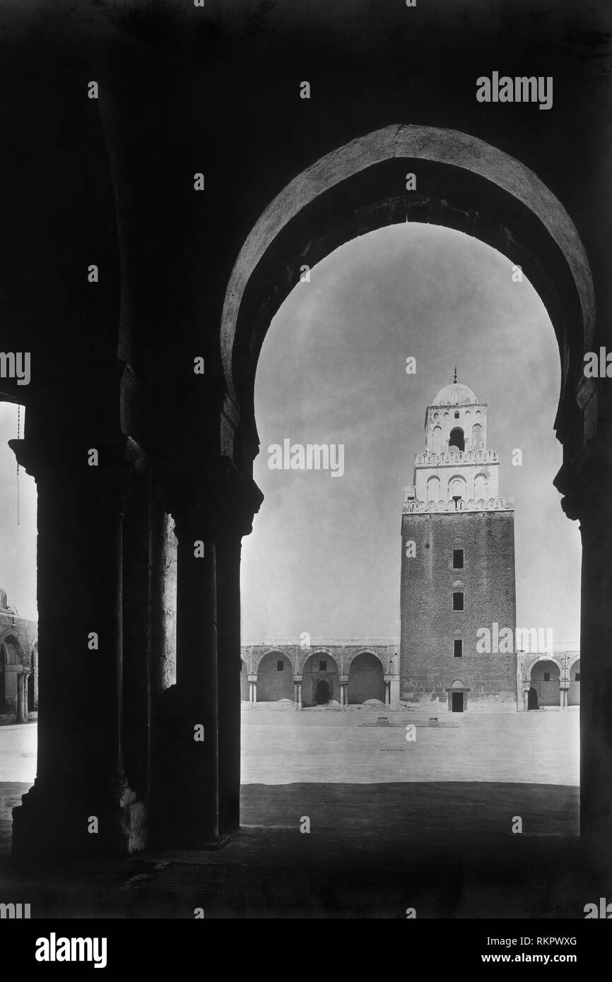 Minarett der Großen Moschee, kairouan, Tunesien, Afrika 1910 Stockfoto