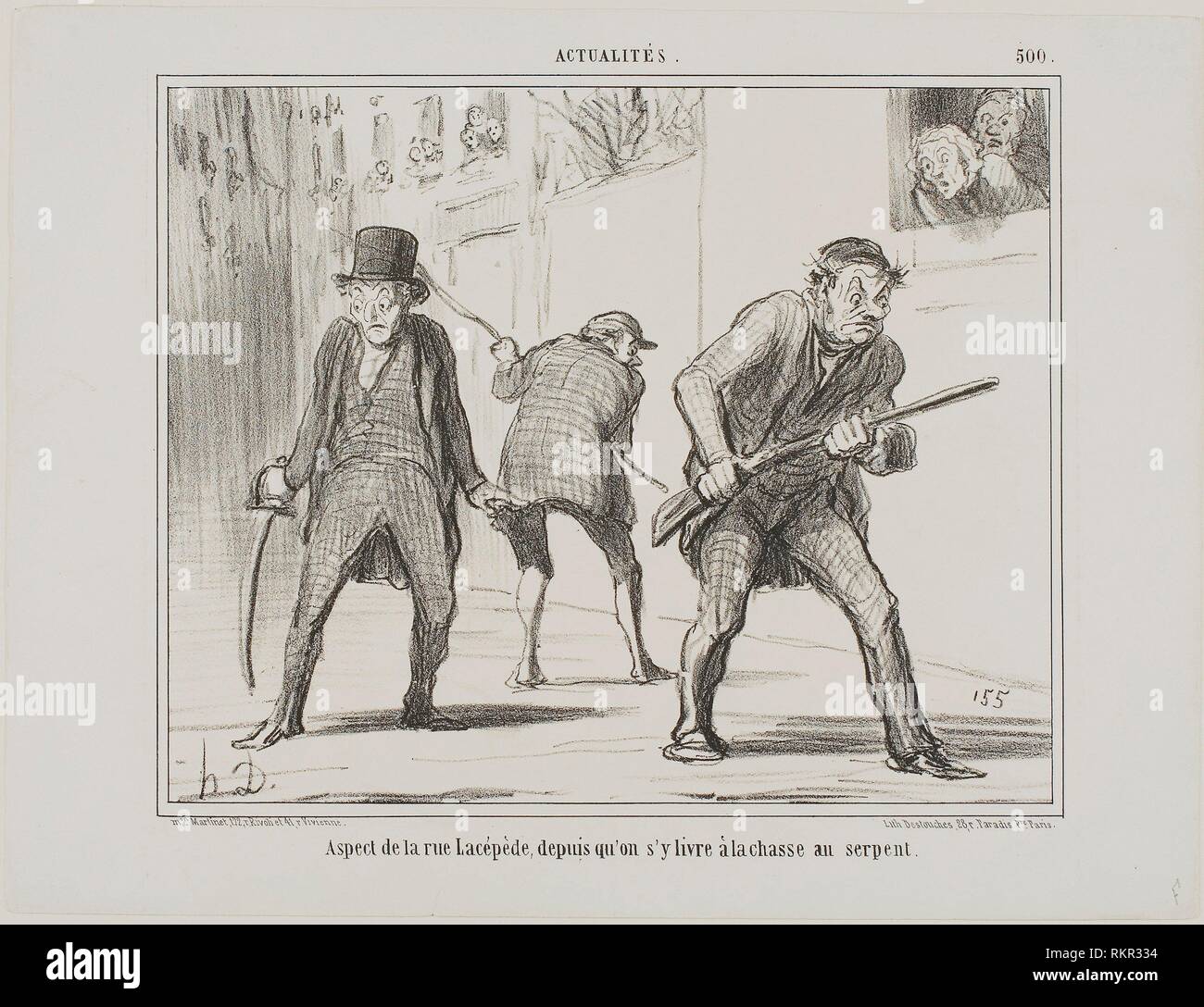 Blick auf die Rue Lacépède während der Jagd für eine Schlange, Platte 500 von actualités - 1858 - Honoré Victorin Daumier Französisch, 1808-1879 - Künstler: Stockfoto