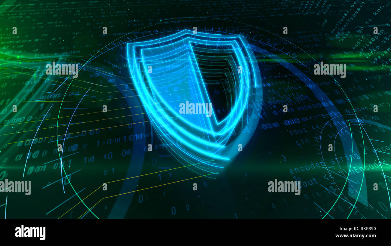 Cyber Security auf digitalen Hintergrund mit Schild Symbol. Datenschutz abstrakten 3D-Darstellung. Stockfoto
