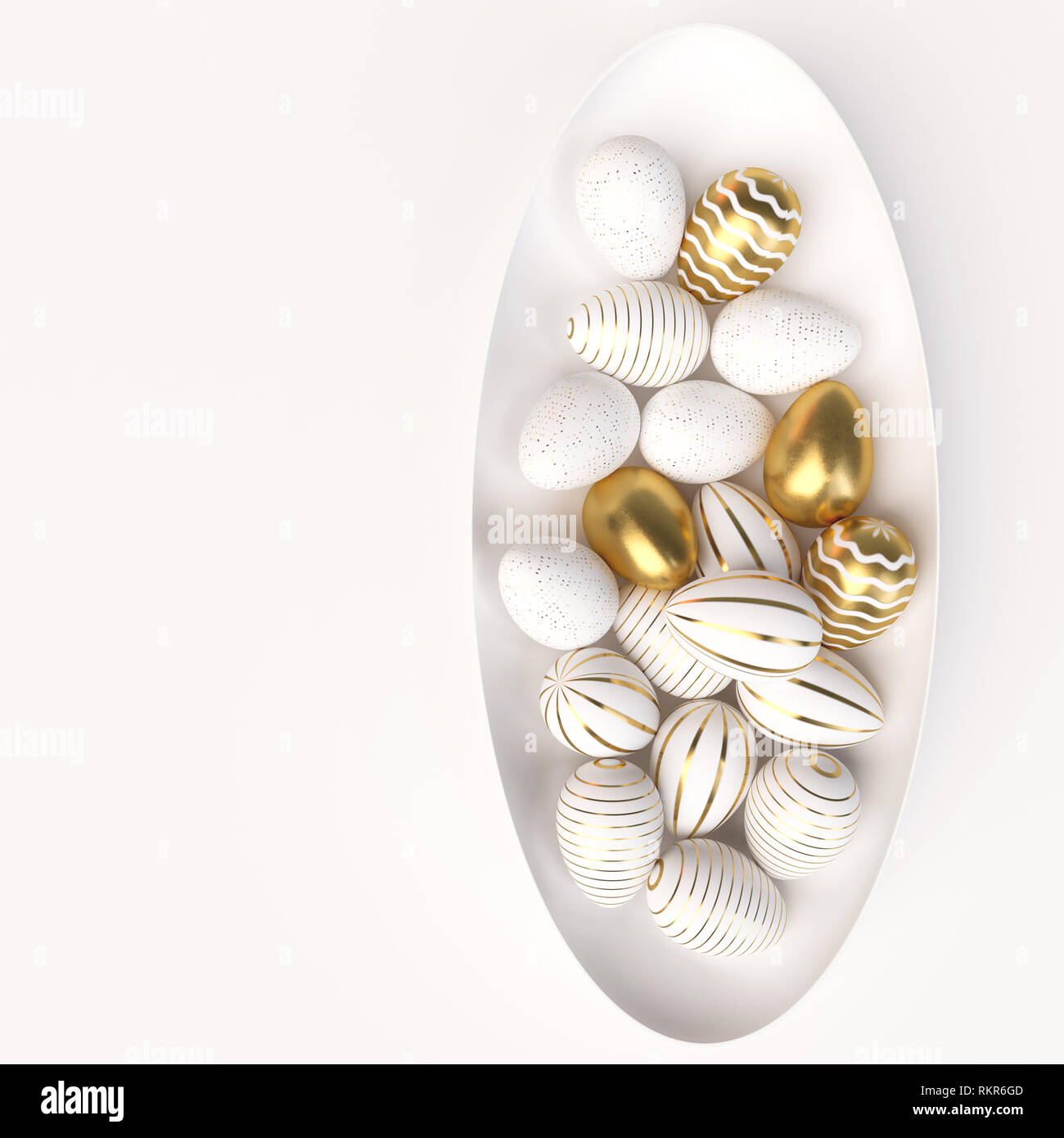 Frohe Ostern Luxus Hintergrund mit goldenen und weißen Eiern. 3D-Render Abbildung Stockfoto