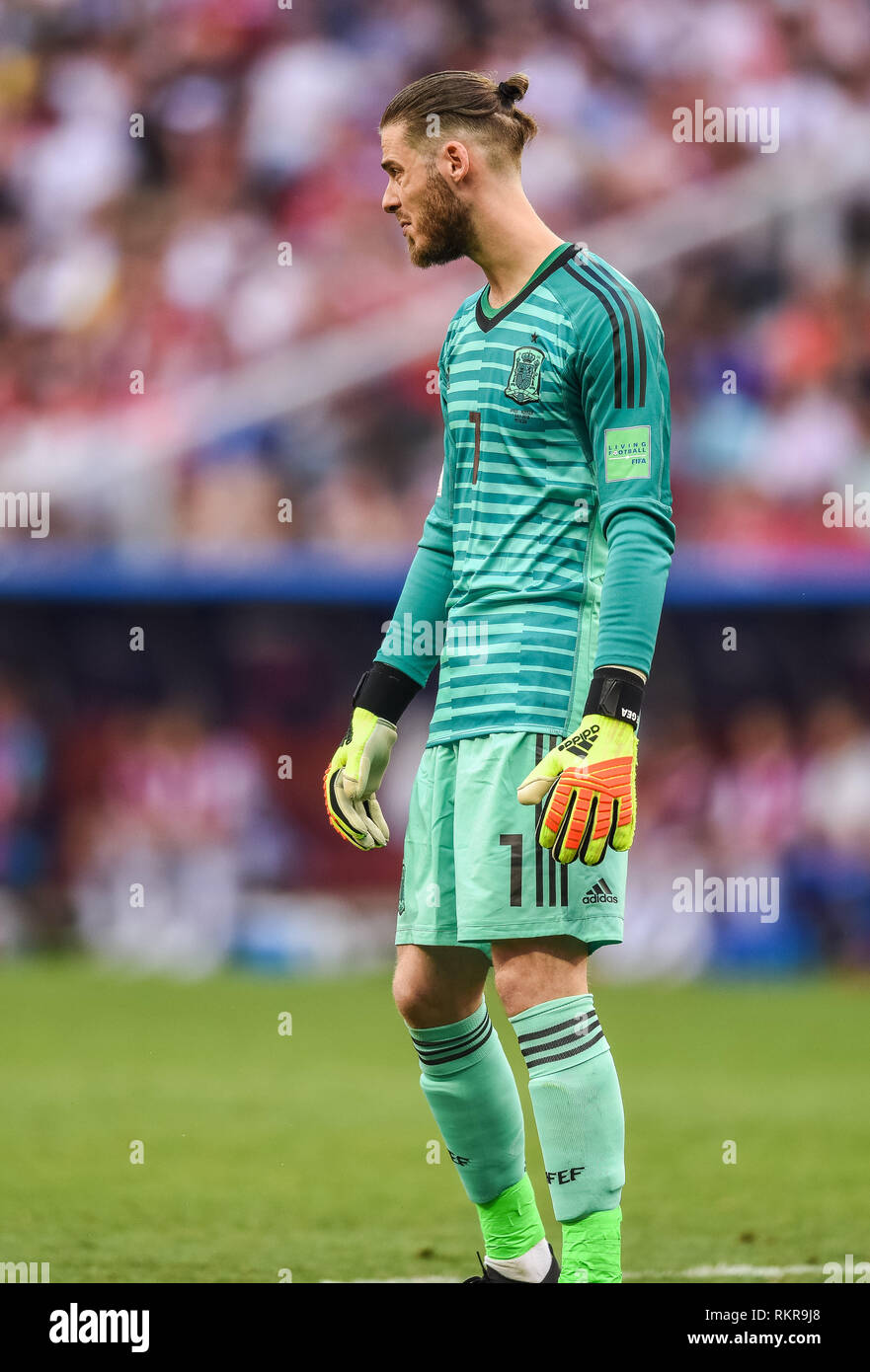 Moskau, Russland - Juli 1, 2018. Spanien Fußball-Nationalmannschaft Torwart David De Gea während der Fußball-WM 2018, die von 16 Spanien vs Russland. Stockfoto