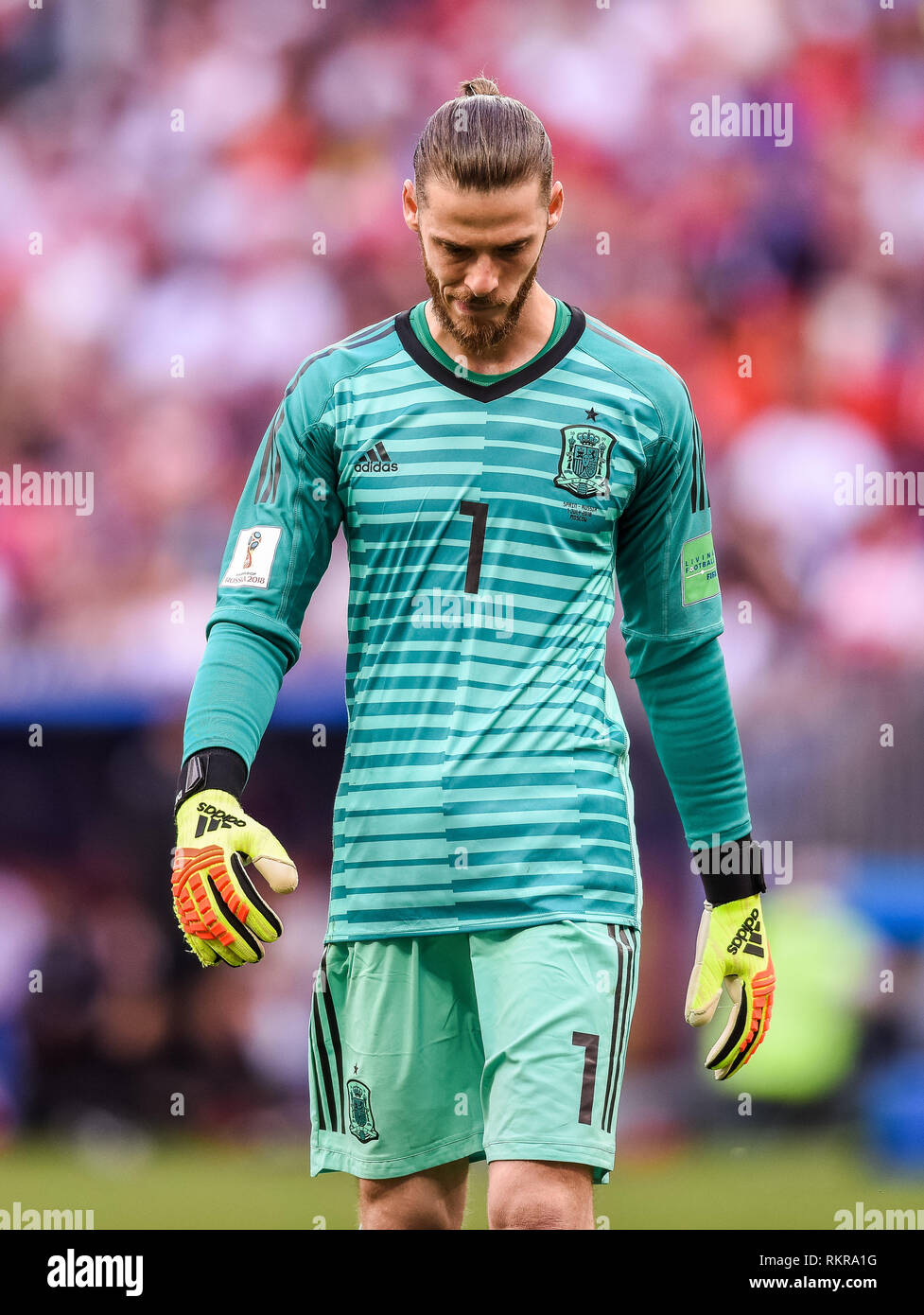 Moskau, Russland - Juli 1, 2018. Spanien Fußball-Nationalmannschaft Torwart David De Gea während der Fußball-WM 2018, die von 16 Spanien vs Russland. Stockfoto