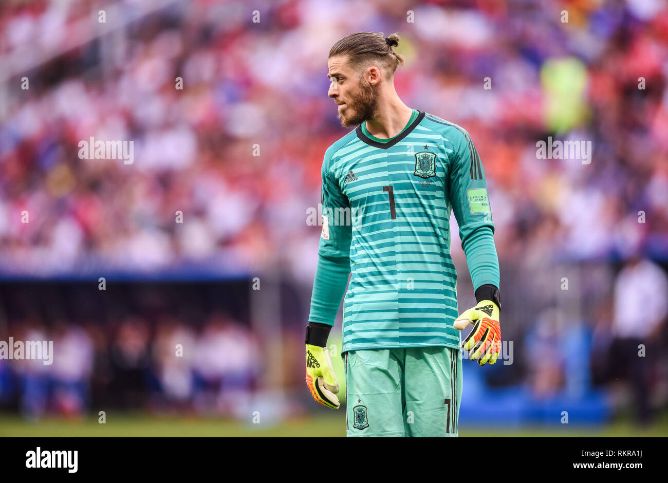 Moskau, Russland - Juli 1, 2018. Spanien Fußball-Nationalmannschaft Torwart David De Gea während der Fußball-WM 2018, die von 16 Spanien vs Russland. Stockfoto