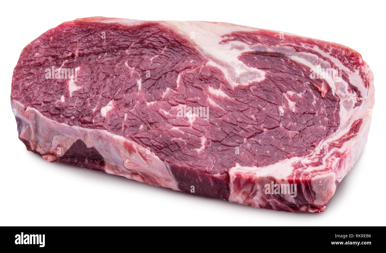 Raw Ribeye Steak oder Rindersteak auf weißem Hintergrund. Datei enthält Freistellungspfaden. Stockfoto