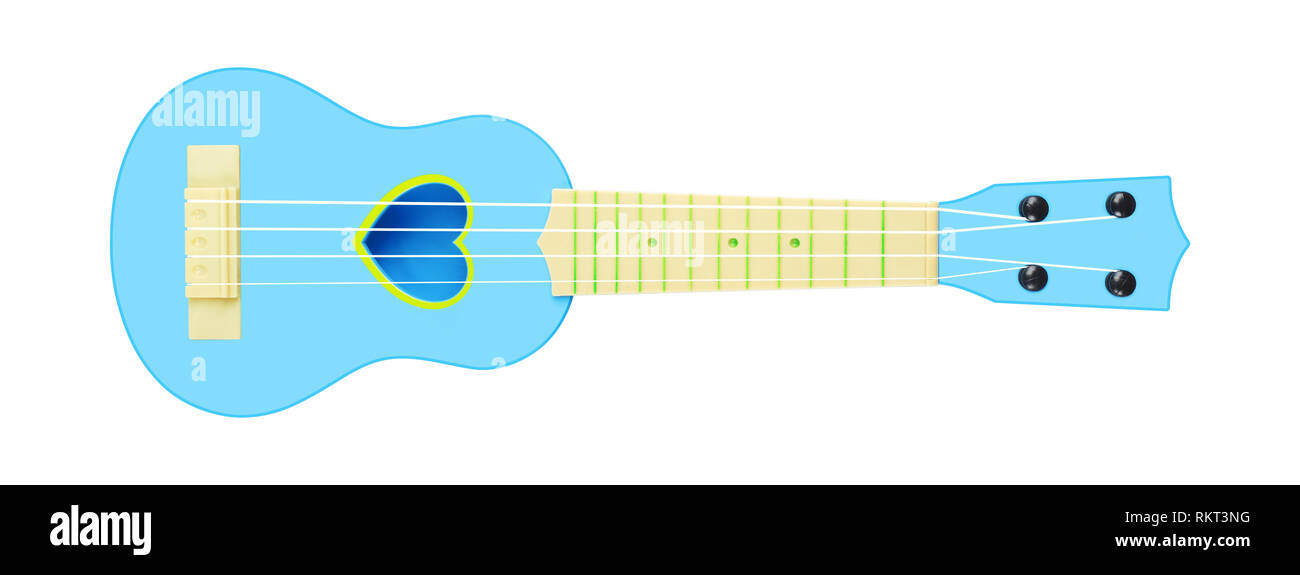 Musikinstrument - Vorderseite blau Kind Baby ukulele Gitarre auf einem weißen Hintergrund. Stockfoto