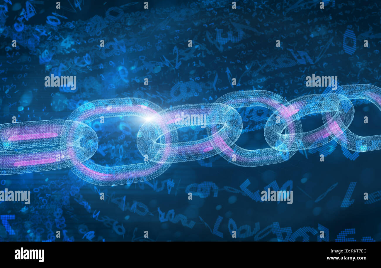 Block Chain Konzept - digitale Code Kette, 3D-Darstellung Stockfoto
