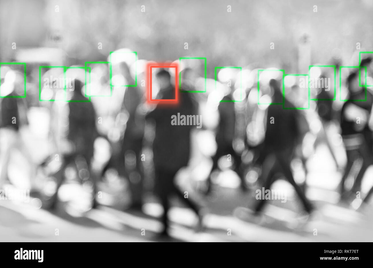 Gesichtserkennungstechnologie Konzept Abbildung: große Daten- und Sicherheit in der Stadt Stockfoto