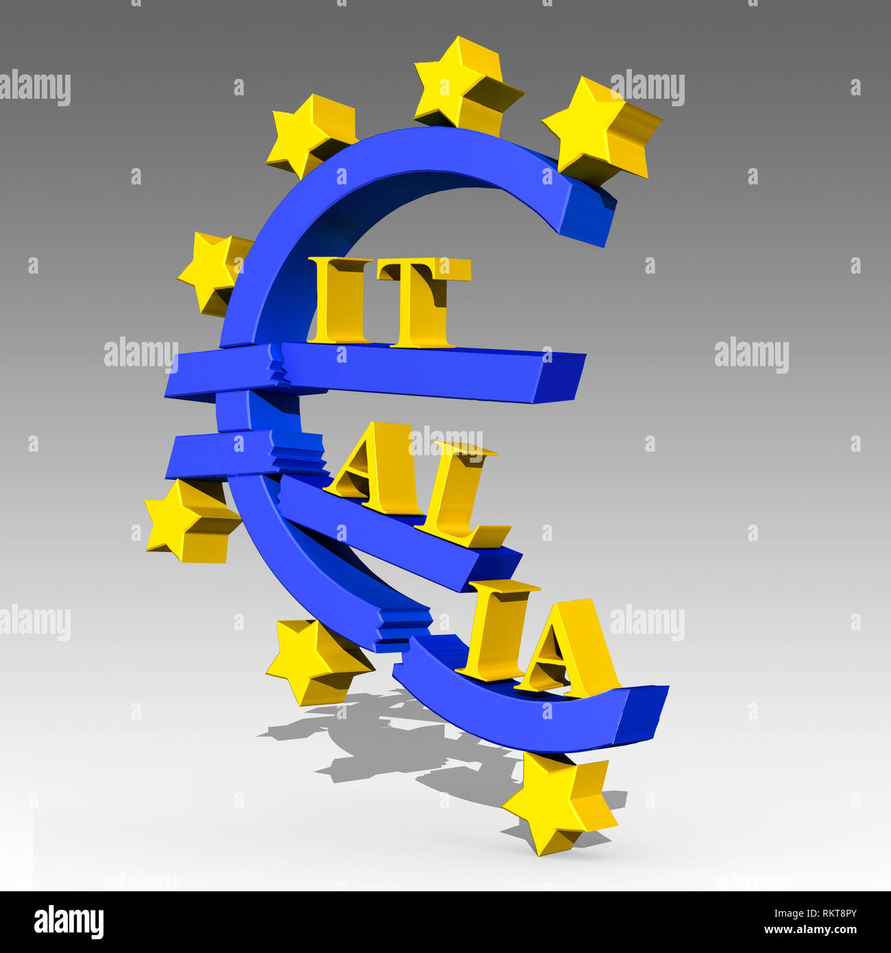 Ezb-Symbol am Frankfurter Hauptsitz nach Gewicht der Italienischen Schulden gebrochen. Stockfoto