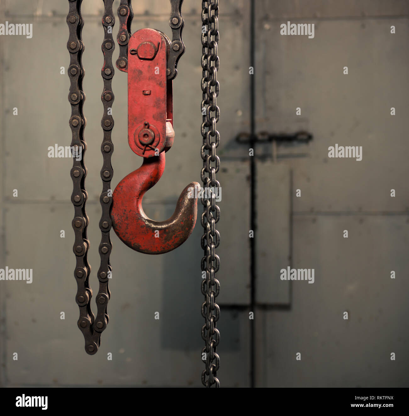 Metallische Kette mit Red Hook im Technikraum Griff Stockfoto