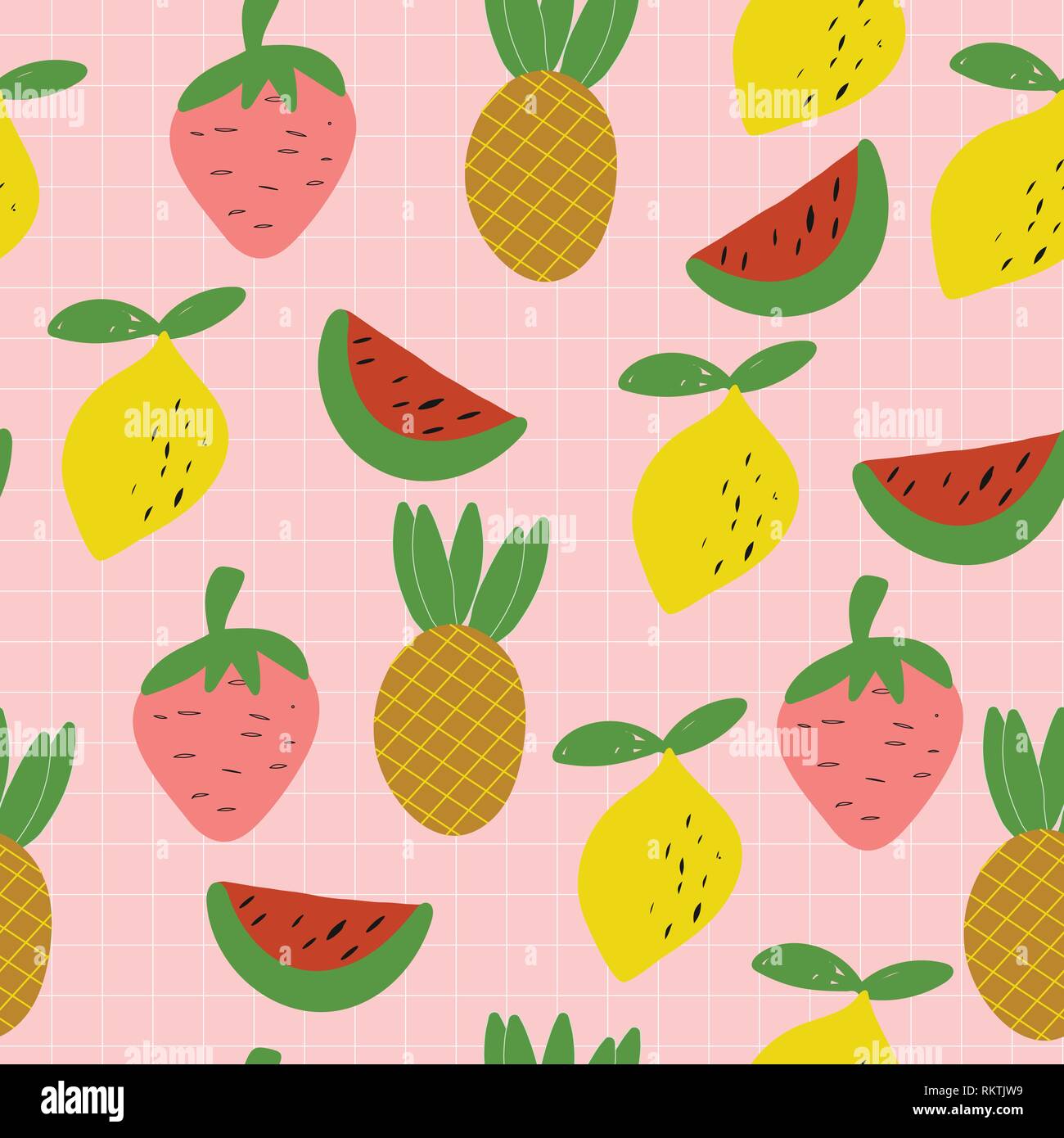 Nahtlose patern von Hand gezeichnet Sommer Früchte auf dem rosa Hintergrund. Vector Illustration. Stock Vektor