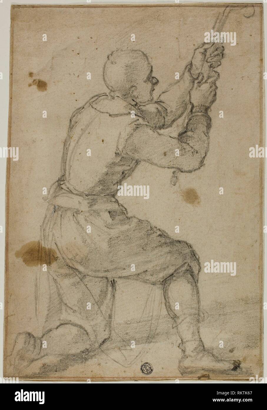 Mann auf den Knien, Ziehen am Seil-C. 1604 - Bernardino Poccetti Italienisch, 1548-1612 - Artist: Bernardino Poccetti, Herkunft: Italien, Datum: 1602-1606, Stockfoto