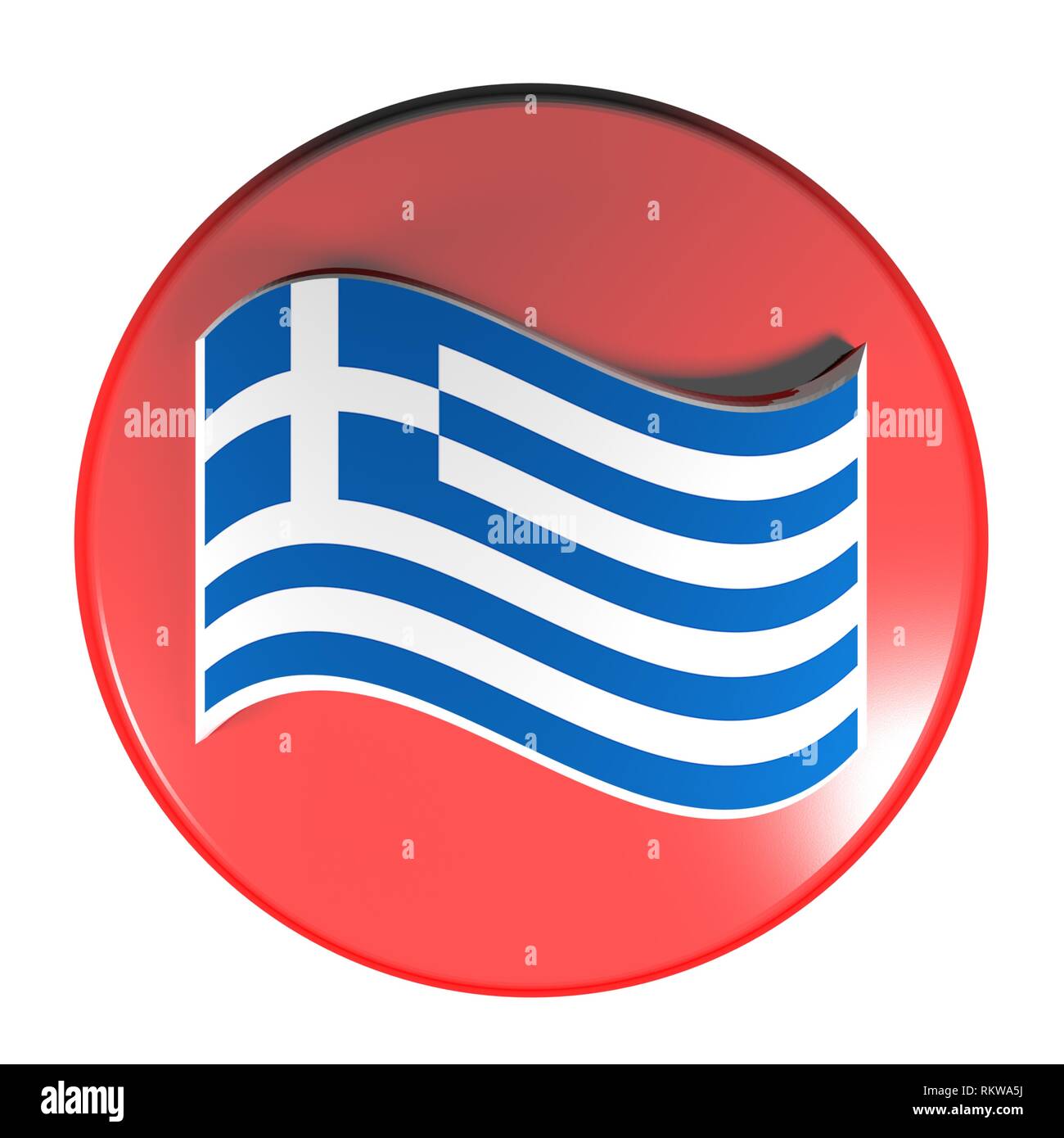 Roter Kreis Push Button griechische Flagge - 3D Rendering illustration Stockfoto
