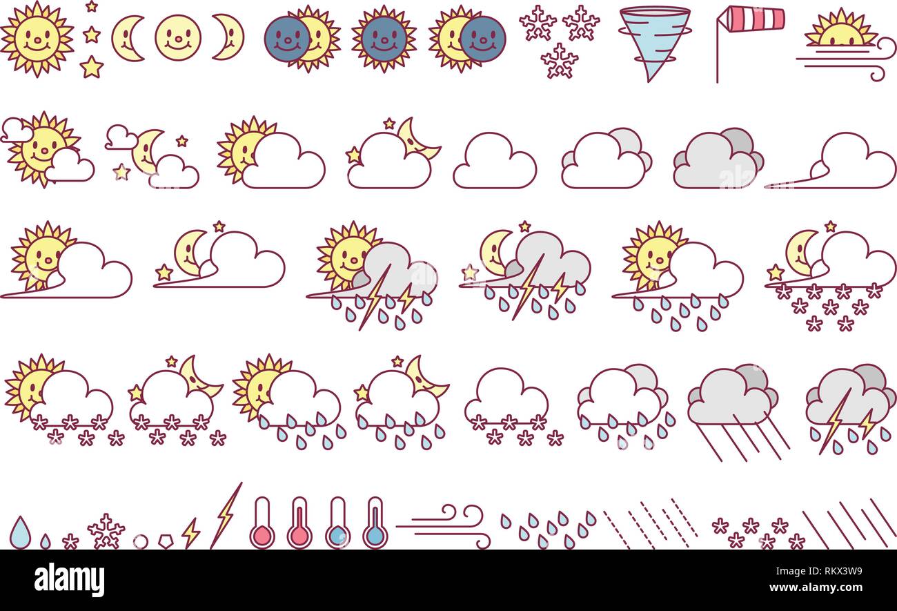 Vektor niedlichen Wetter Symbole. Wetter Klima einstellen Stock Vektor