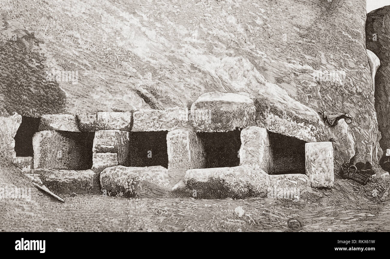 Die Nekropole, Punta de la Vaca, Cadiz, Spanien, hier kurz nach seiner Entdeckung im späten 19. Jahrhundert. Von La Espanola Ilustracion y Americana, veröffentlicht 1892. Stockfoto
