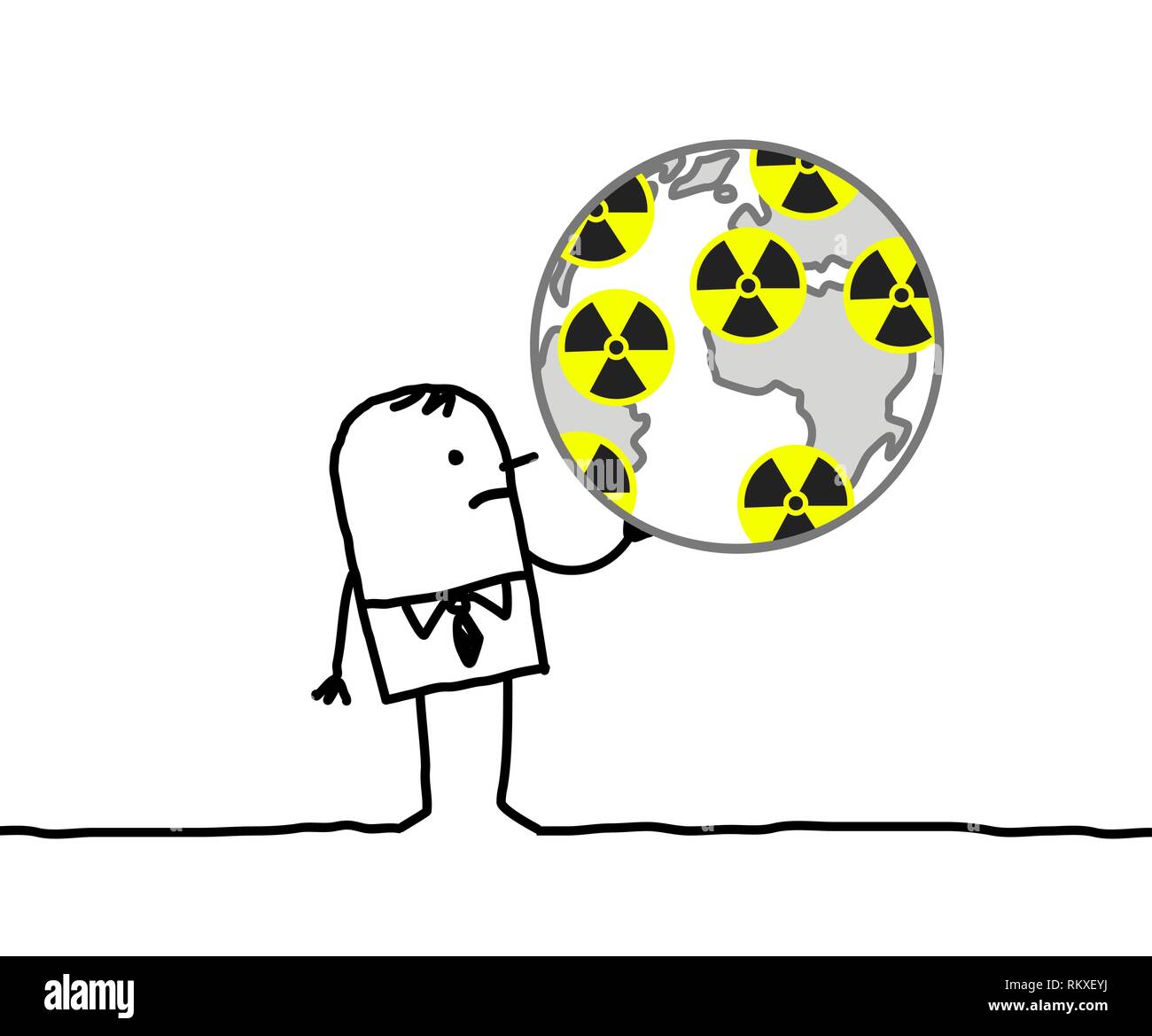 Cartoon Geschäftsmann und nukleare Welt Stock Vektor