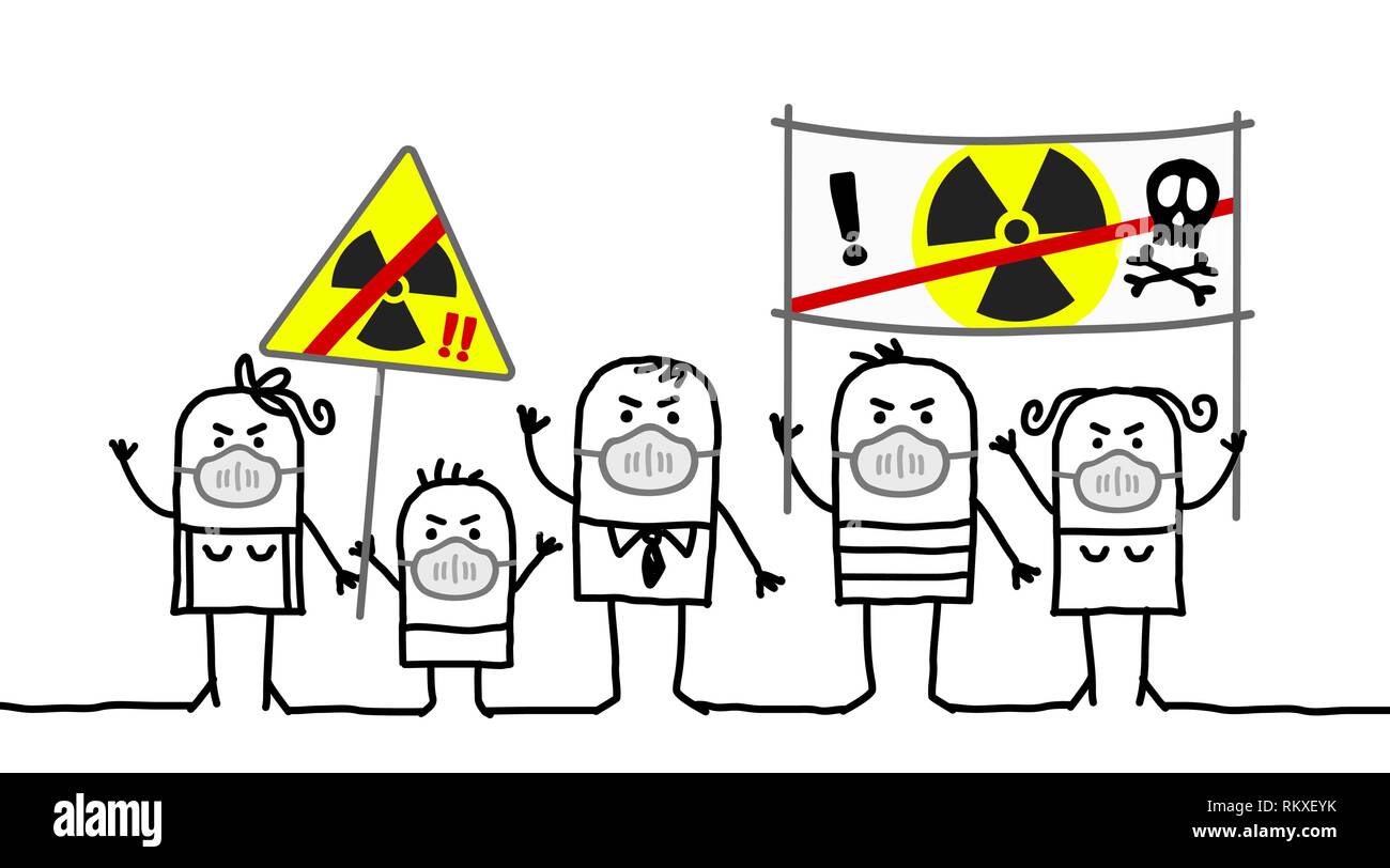 Cartoon Menschen gegen Atomkraft Stock Vektor
