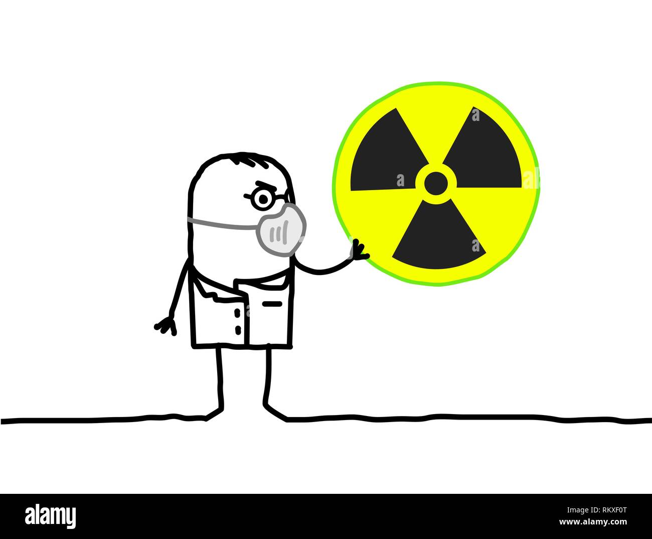 Cartoon Wissenschaftler mit Maske & Radioaktivität Stock Vektor