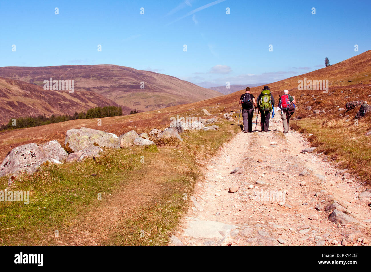 Wandern entlang der West Highland Way in der Nähe von Old Sheilings, Schottland Stockfoto
