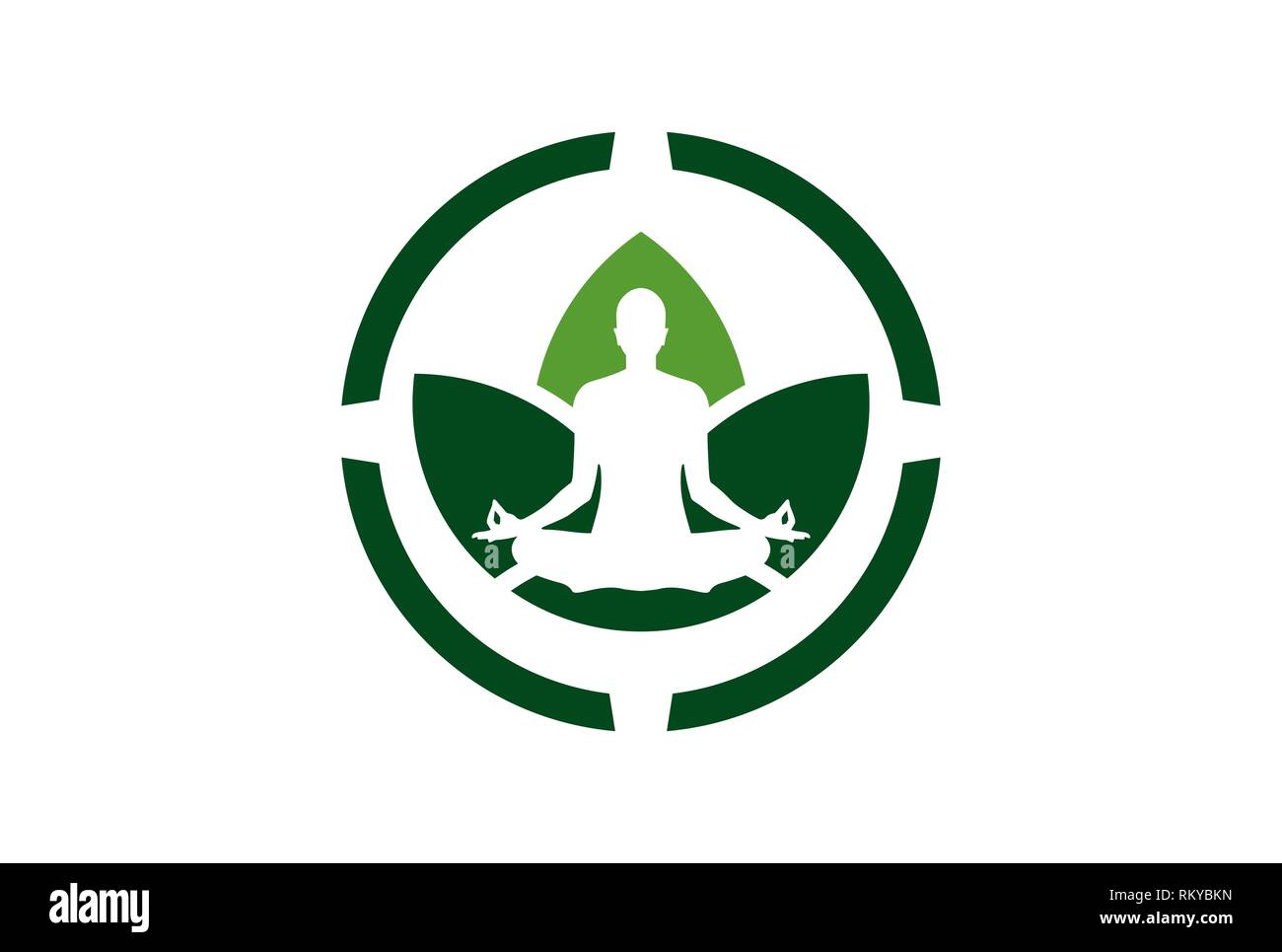 Yoga meditation Natur abstrakt logo Symbol vektor Konzept flache Bauweise Stockfoto