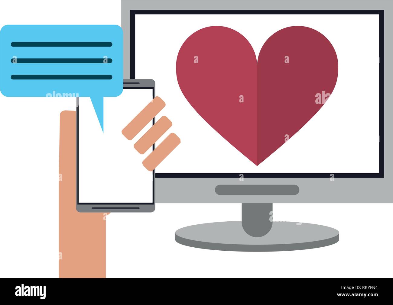 Beziehung mit Computer und Smartphone chat Stock Vektor