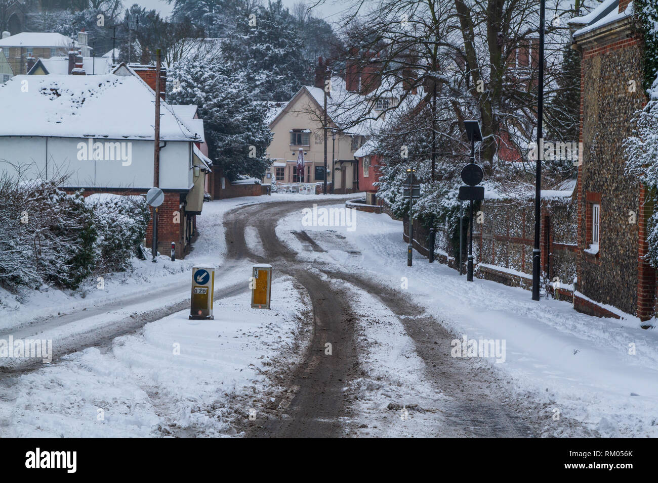 Schwere Winter Schnee Saffron Walden Stadt Essex UK Stockfoto