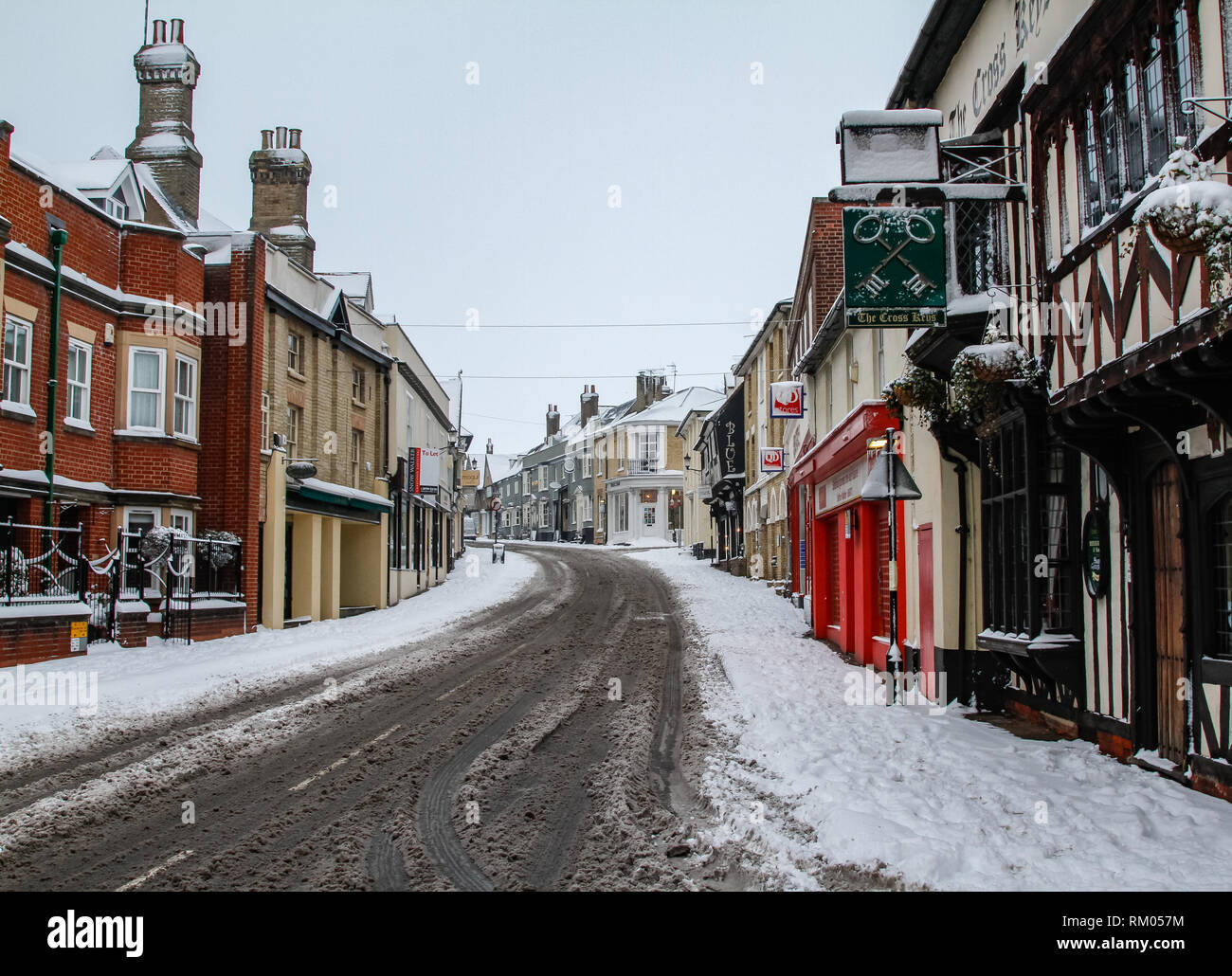Schwere Winter Schnee Saffron Walden Stadt Essex UK Stockfoto