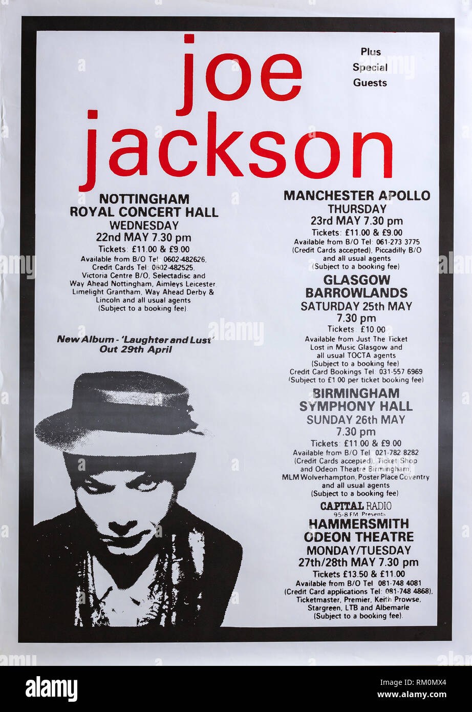 Joe Jackson Großbritannien Tour 1991, Musical Konzert Poster Stockfoto