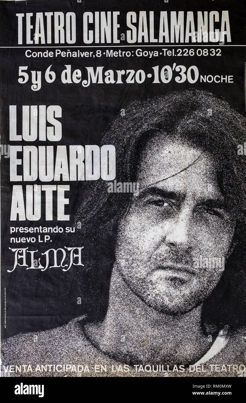 Luis Eduardo Aute, Alma album Madrid Tour 1981, Musical Konzert Poster Stockfoto