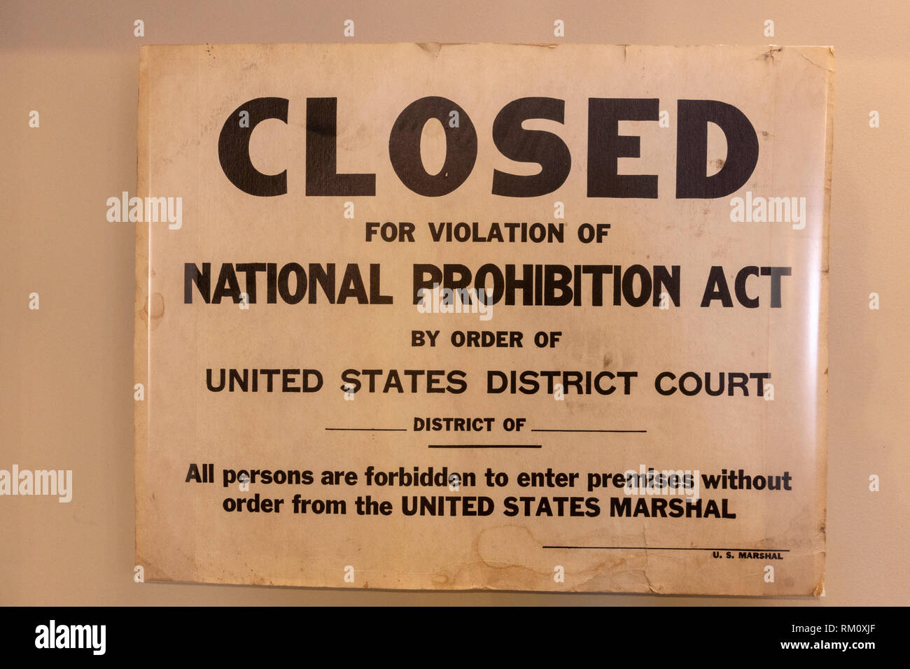 Volstead Verstoß melden, durch Verbot Agenten genutzt werden, nachdem Sie eine Speakeasy überfallen, der Pöbel Museum, Las Vegas, Nevada, USA. Stockfoto