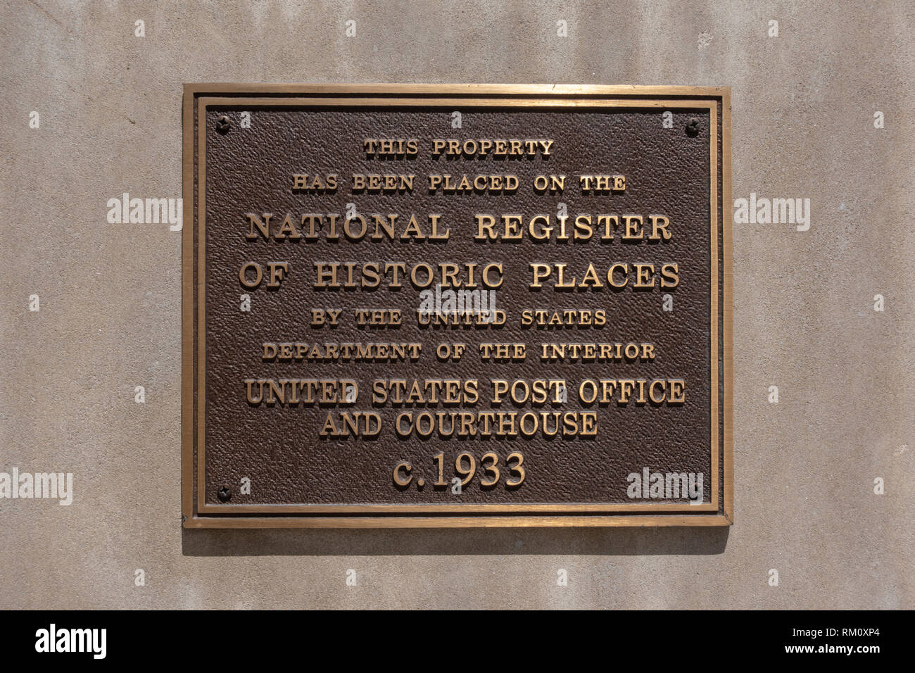 National Register der Historischen Stätten Plakette auf der Mob Museum, Las Vegas (Las Vegas), Nevada, United States. Stockfoto