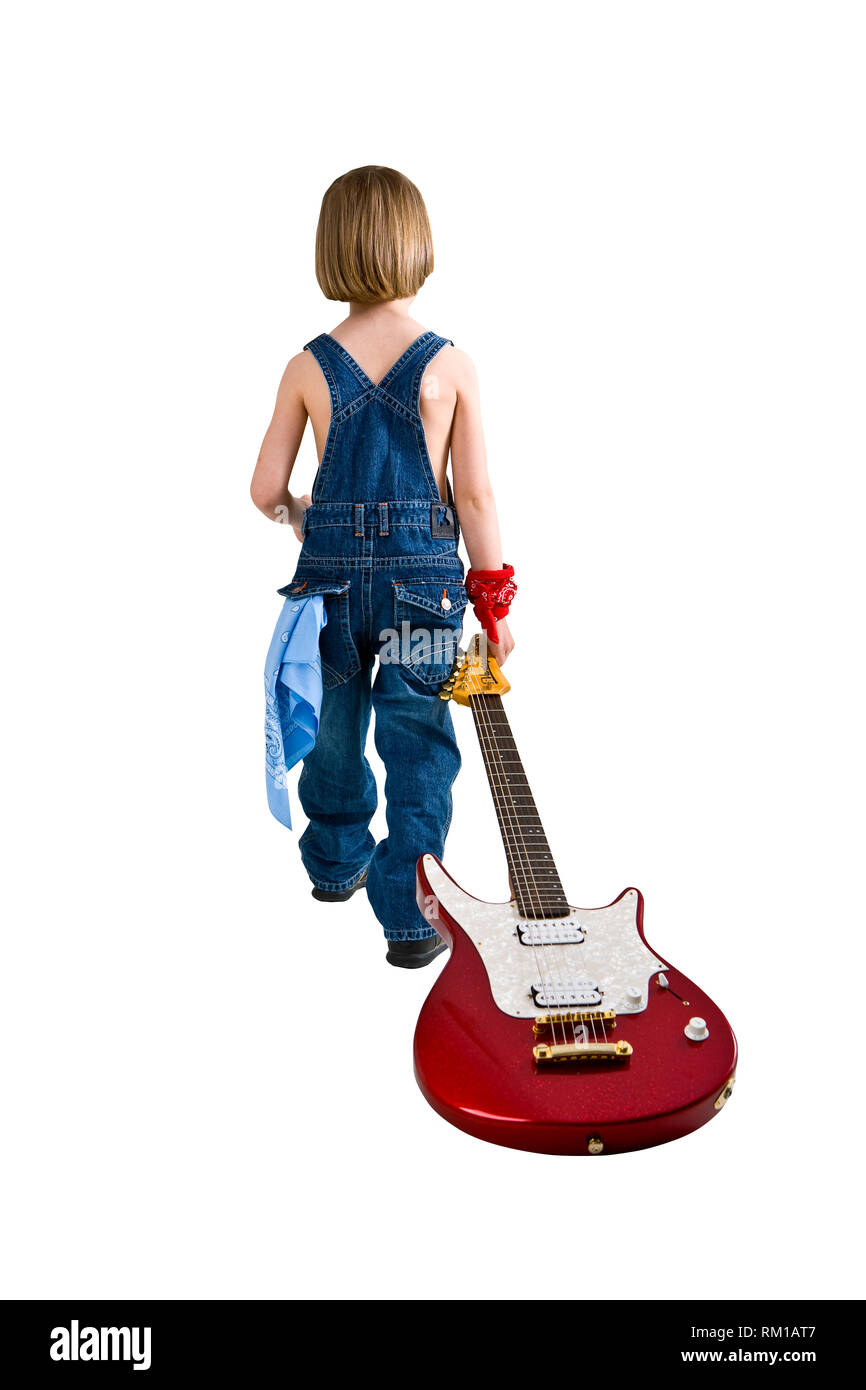 Kind Ziehen einer roten Gitarre auf weißem Hintergrund Stockfoto Kind Ziehen einer roten Gitarre auf weißem Hintergrund Stockfoto