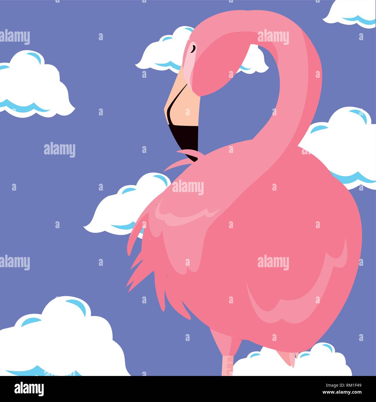 Cute flamingo Himmel Wolken Hintergrund Vector Illustration Stock Vektor