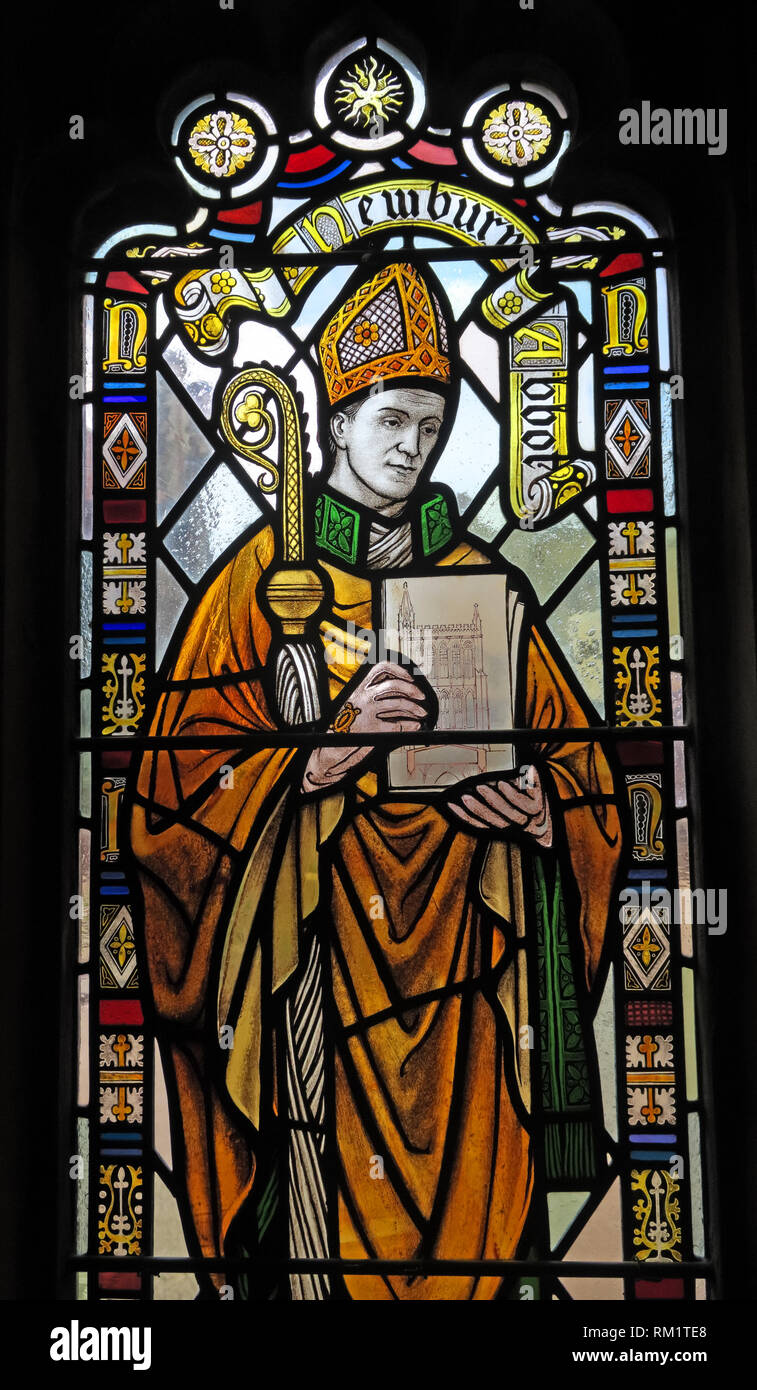 Newbury Abt mit Crook, Bibel, Kathedrale von Bristol, College Green, Glasfenster, Bristol City, South West England, UK, BS1 5TJ Stockfoto