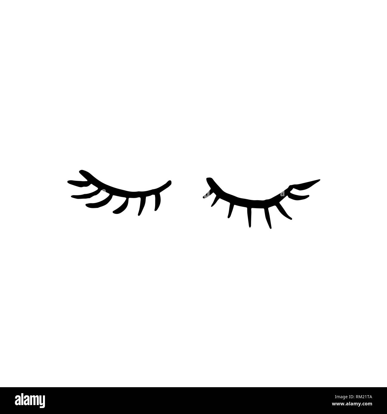 Geschlossenen Augen auf weißem Hintergrund. Grunge Brush Vector Illustration. Stock Vektor