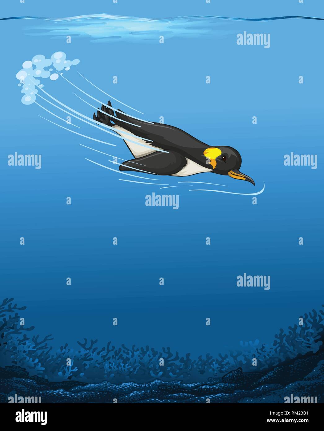 Ein Pinguin Schwimmen unter Wasser Abbildung Stock Vektor
