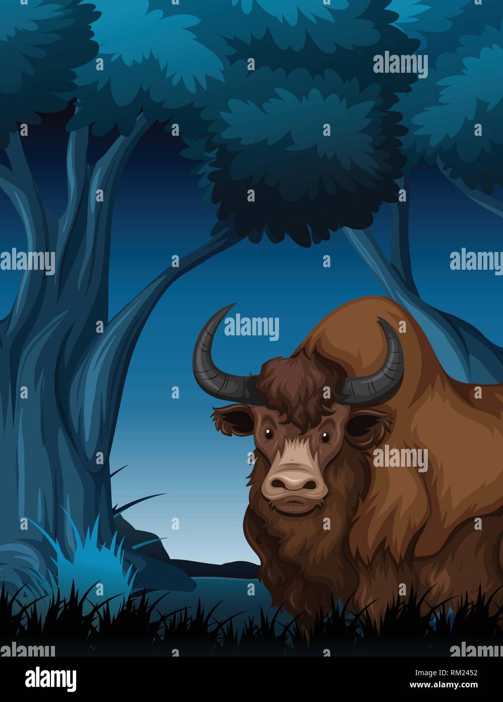 Yak in den dunklen Wald Abbildung Stock Vektor